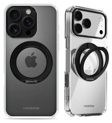 Productafbeelding van Mobilize MagSafe Compatible 360 Rotating Ring Stand Case Apple iPhone 16 Pro Clear/Black