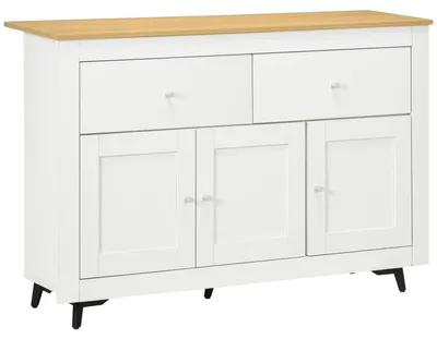 Immagine prodotto di Credenza Buffet 117x35x80 cm con 2 Cassetti e 2 Armadietti in Legno Bianco e color Legno