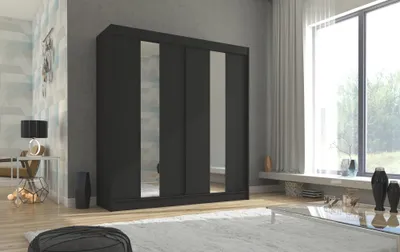 Obrázek produktu pro Šatní skříň se zrcadlem 200 cm DAFMIRA - černá