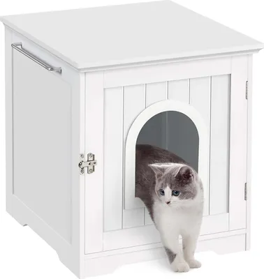 Produktbild von Katzenhaus Katzenhöhle Weiß Geschlossene Katzentoilette Mit Eingang & Handtuchhalterung Katzenklo Schrank Für Katzen Hunde Haustier 48,5 X 51 X 51,5 Cm, Weiß – Weiß