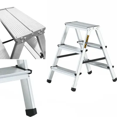 Produktbild von Drabest | Klappleiter - 3 Stufen, Tragfähigkeit 125kg - Doppelseitige Leiter, Alu Leiter, Anti-Rutsch-Füße, Trittleiter, Leiter