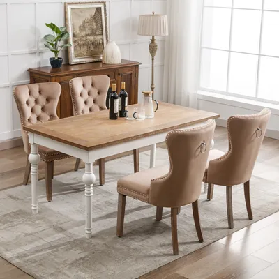 Productafbeelding van Eetkamerstoelen, set van 4, keukenstoelen, fauteuil voor de woonkamer, beklede stoel van fluweel, lichtbruin