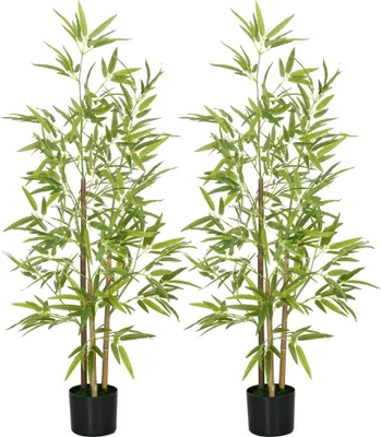 Produktbild von Künstliche Bambuspflanzen - Bodenstehender Baum im Topf - 2 Stück 120 cm 498 Blätter - Deko für Innenbereich Wohnzimmer Büro - Grün