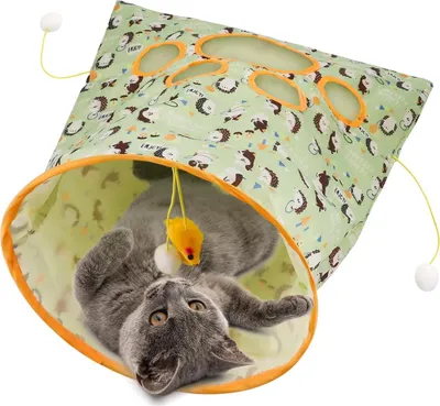 Produktbild von Lustiges Katzen-Spieltunnel-Set mit Plüschspielzeugen - Kratzfest und Interaktiv für Kätzchen