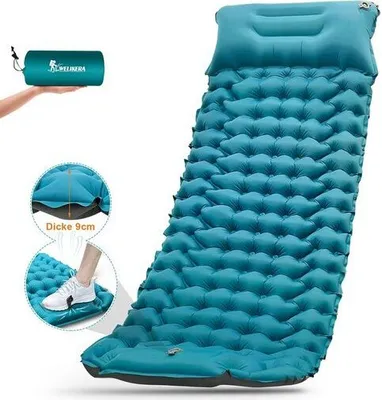 Produktbild von Isomatte Camping Aufblasbar, 9cm Dicke Isomatten Camping Ultraleicht mit Kissen Isomatte Selbstaufblare Schlafmatte, wasserdichte & Faltbare