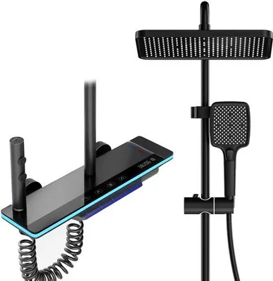 Produktbild von Unyqoos® Duschsystem mit Regendusche – digitales LED-Temperaturdisplay, Handbrause (3 Modi), Bidetdüse, höhenverstellbare Duschstange, Hochdruck