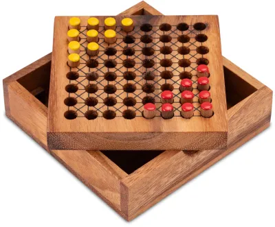 Produktbild von Halma Reisespiel – klassisches Strategiespiel im Mini-Holzkasten für 2 Spieler Gelb Rot