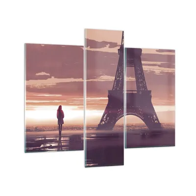 Produktbild von Bilder auf glas - Paris Stadt Nacht - 95x80cm - Glasbilder - Wandbilder - Kunstdruck - zum Aufhängen bereit - Wanddekoration aus Glas - Glas Bilder - Wandbild auf Glas - 3 Teile - GCB95x80-4104