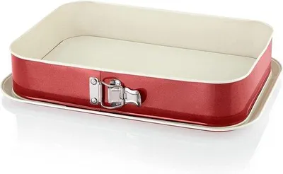 Image de Moule à gâteau circulaire 35 x 24 cm, rouge et crème, avec système anti-fuites et revêtement antiadhésif, à charnière