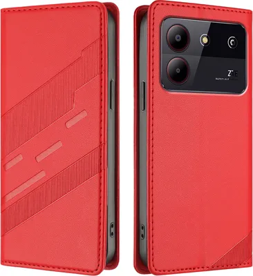 Produktbild von Hülle für ZTE Blade A54, Kunstleder Brieftaschen Handyhülle mit Kartenfach und Standfunktion Rot