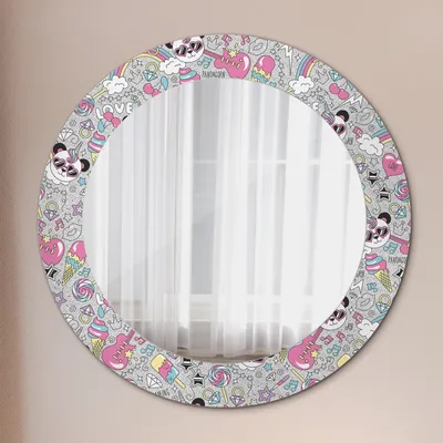 Produktbild von Wohnzimmer Spiegel - Mirror zum Wandspiegel Schlafzimmer – Schminkspiegel - Panda Einhorn - Rund: Ø60 cm