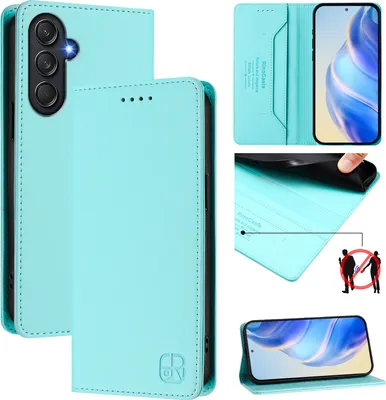 Produktbild von Lederhülle für Samsung Galaxy M54/F54 5G Hülle Flip Brieftasche Kartenfächern Ständer Schutzhülle Türkis