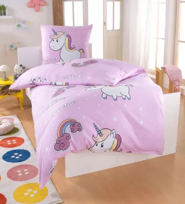 Produktbild von Hochwertige Einhorn Bettwäsche 135x200 für Mädchen Unicorn Mikrofaser Bettbezug Lille Pony Kinder Bettzeug Pferde Sommer Bettdecke