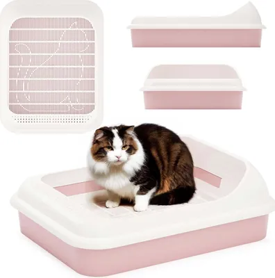 Produktbild von Katzentoilette Schalentoilette Katzenklo + Abnehmbarer Hochrand + Reinigungssieb Rosa