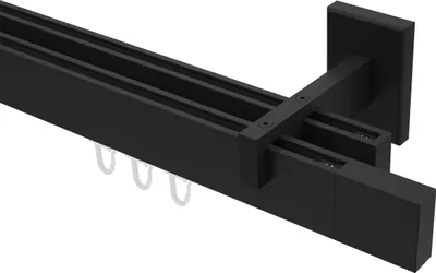 Produktbild von Interdeco Innenlaufstange / Gardinenstange mit Innenlauf Schwarz, Typ Smartline Lox (Quader), 14x35 mm 2-läufig, 520 cm