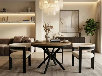 Produktbild von Runder Ausziehbarer Esstisch - Loft Style Tisch mit Metallbeinen - 100 bis 180 cm - Industrieller Tisch für Wohnzimmer - Kompakt - 100 cm - Lefkas Eiche