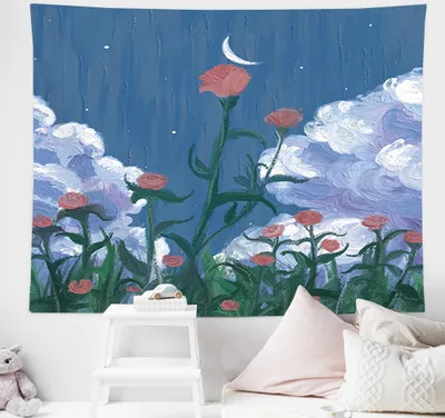 Obrázek produktu pro Tapiserie s přírodním výhledem, závěsná, nástěnná, flóra, obloha, estetická dekorace do ložnice, botanická tapiserie (150 cm x 130 cm, barva 18)
