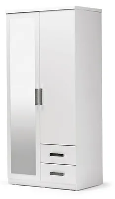 Image de Armoire en bois Armoire Penderie Miroir Bois Blanc Chambre à coucher, Image générée par une IA