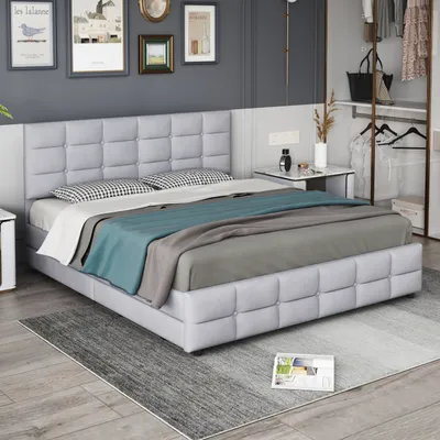 Produktbild von MODFU Polsterbetten 180 x 200 cm mit 4 Schubladen, Doppelbett Funktionsbett Bettrahmen(Ohne Matratze),Grau