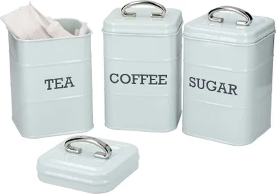 Immagine prodotto di KitchenCraft Living nostalgia barattoli per caffè, tè e zucchero in acciaio in scatola regalo 3 pezzi vintage blu