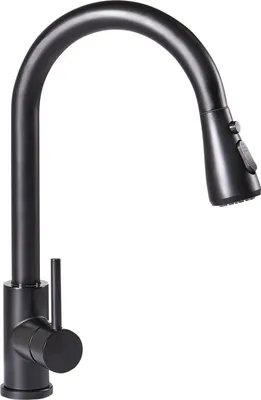Produktbild von BELIANI Moderne Küchenarmatur mit ausziehbarer Sprühbrause Federhebel Edelstahlspirale und schwenkbarem Auslauf Schwarz