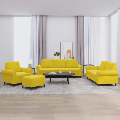 Produktbild von vidaXL 4-tlg. Sofagarnitur mit Kissen Gelb Samt