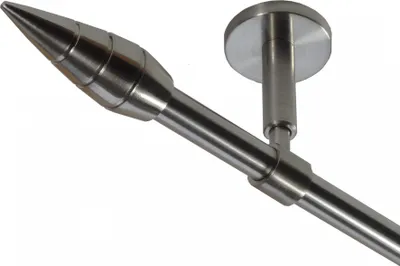 Produktbild von Gardinenstange Set Edelstahl Look Metall Ø 16mm zur Deckenträger 1-lauf Modern Spitze, Länge wählbar D11 E18