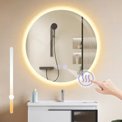 Produktbild von ZMH Spiegellampe Beleuchtung Wandspiegel Rund 50cm LED  Runder spiegel Touch Schalter und Entfogger Funktion Spiegelbeleuchtung Licht Dimmbar