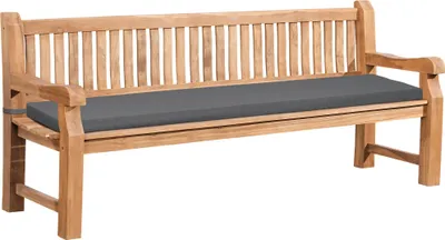 Produktbild von Gartenbank Teakbank DABEL - Holz Dunkelgrau 220x61x93 cm | Holzbank 220 Cm Mit Sitzkissen Gartenbank Sitzbank Mit Lehne Wetterfest Bank Garten