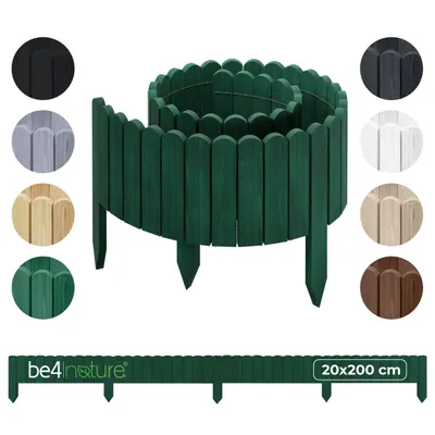 Produktbild von be4nature Flexible Holz Beeteinfassung 20 x 200 cm Dunkelgrün Imprägnierte Rollborder Beetumrandung Gartenzaun Deko Palisade Mähkante