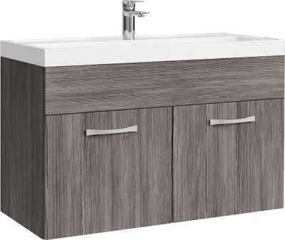 Produktbild von Badplaats Badmöbel Set mit Waschbecken und Unterschrank Paso 01 80 x 40 cm Grau Eiche - Waschbeckenunterschrank mit Waschbecken
