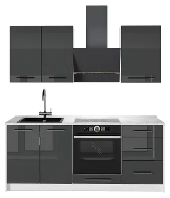 Zdjęcie produktu dla Kuchnia pojedyncza Vicco Fame-Line Antracyt połysk/Biały 190 cm, BP Marmur, Model 64905