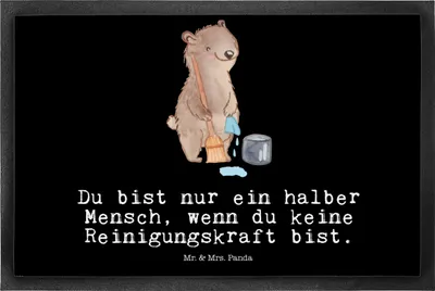 Produktbild von Mr. & Mrs. Panda Schmutzmatte Reinigungskraft Herz 50 x 75 cm - Schwarz - Geschenk, Fussmatte, fußmatte, Bodenvorleger, Schmutzfangmatte, bodenmatte