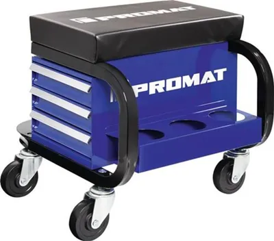 Produktbild von Werkstattrollsitz m.Rollen u.Ablage Lederpolster blau/schwarz PROMAT
