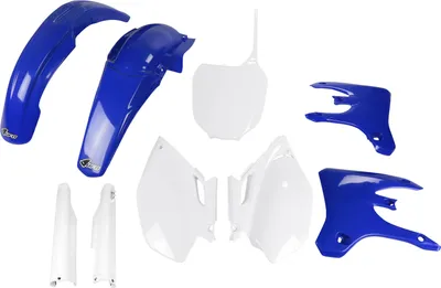 Obrázek produktu pro Sada krytů UFO PLAST, 9dílná sada plastových krytů s ochranou vidlice pro motocykl Yamaha YZ F 250 / 450 cm³, rok výroby 2005, barva: modrá / bílá