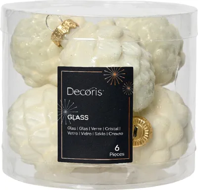Produktbild von Christbaumschmuck Zapfen 7cm Glas 6 Stück - Wollweiß