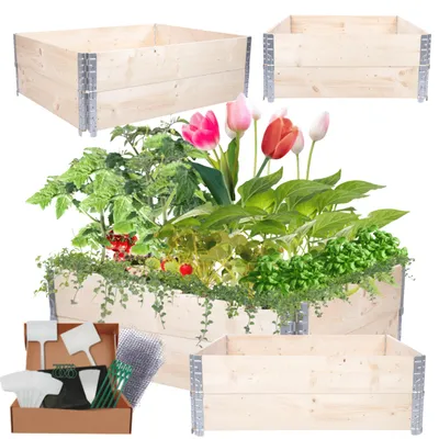Produktbild von MODO24 Hochbeet Holz, Pflanzrahmen, Kräuterbeet, Gemüsebeet, Massivholz Kiefer, Garten, 40x120x100 cm, Natur unbehandelt, ZP10