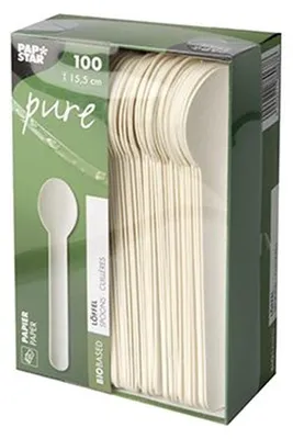 Image de PAPSTAR Cuillère en papier "pure", longueur : 155 mm, blanc, 100 pièces en papier de qualité alimentaire, , solide, - 1 pièce (88067)