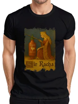 Obrázok produktu pre Sir Racha Sriracha Knight Knighthood Queen Medieval Chilli Pánske tričko, čierna, XXL