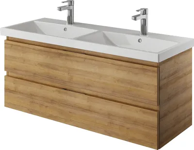 Produktbild von Doppelwaschtisch, grifflos, 120cm, in Riviera Eiche Nb. VILLATORO-66, B/H/T ca. 120/53,2/45 cm