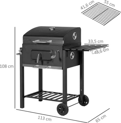 Produktbild von Grillwagen Holzkohlegrill Bbq Standgrill, Edelstahl, Schwarz, 113X65X108Cm