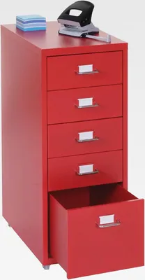 Produktbild von Rollcontainer Boston T851, Schubladenschrank Stahlschrank, 69x28x41cm 5 Schubladen - rot