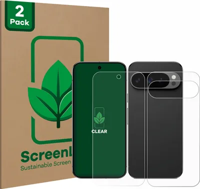 Produktbild von 2x ScreenLeaf Schutzfolie für Google Pixel 9 Pro (Display+Rückseite) nachhaltiger Displayschutz Display Schutz Folie Klar Transparent