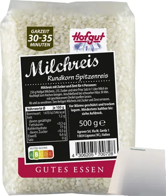Produktbild von Hofgut Milchreis Rundkorn (500g Packung) + usy Block