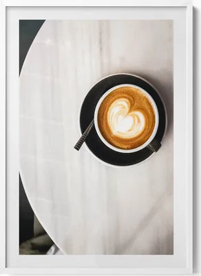 Produktbild von Tasse Kaffee mit einem Herz– Wandbild mit Rahmen – Gerahmtes Bild  – Wanddekoration – 70x100 cm –  Weiß Rahmen