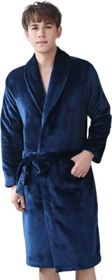 Produktbild von Winternachthemd für Paare, dickes Korallenvlies, warm, verstellbarer Schnürgürtel, einfarbig, gute Wasseraufnahme, Uni, Homewear, Spa-Hotel-Bademantel