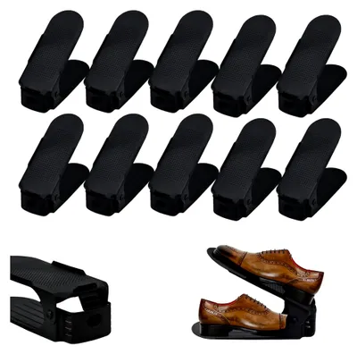 Produktbild von 30 Stück Verstellbare Schuhregale rutschfest Schuhstapler 3 Höhenverstellbar Schuhaufbewahrung Schuhorganizer (30er, Schwarz)