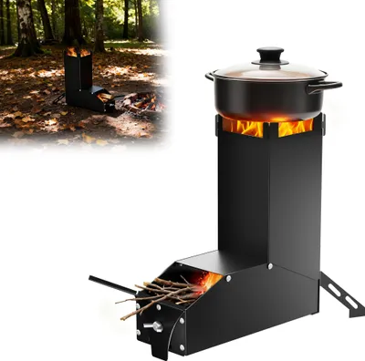 Produktbild von UISEBRT Stainless Steel Rocket Stove Fire Bowl - Portable Camping Wood Stove with Carry Bag, Outdoor BBQ Grill, Patio Heater, Garden Fire Pit, Black