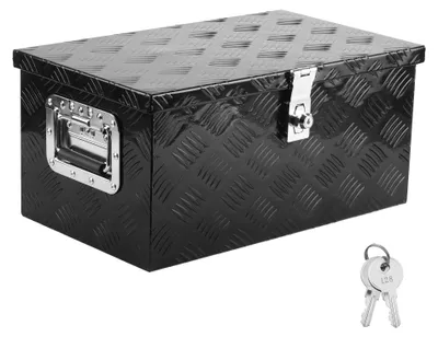 Produktbild von XPOtool Werkzeugbox Alu 50,8x30,5x24 cm Schwarze Transportbox, Werkzeugkiste inkl. Schlüssel, Alubox mit Handgriffen, großzügige Deichselbox