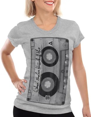 Produktbild von style3 DJ Kassetten T-Shirt Damen tape 80er kassette foto, Größe:L, Farbe:Grau meliert